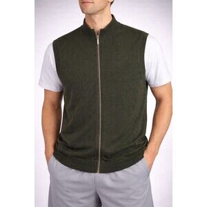 Islander Men’s Olive Green Knit Sweater Vest Full Zip Mock Neck Sleeveless 2xl